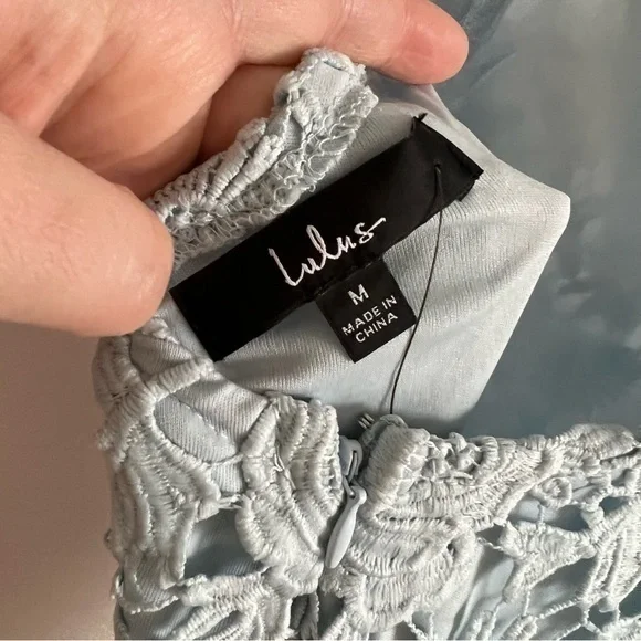 Lulus Romance Language Light Blue Backless Lace Dress Size Medium - Picture 9 of 12